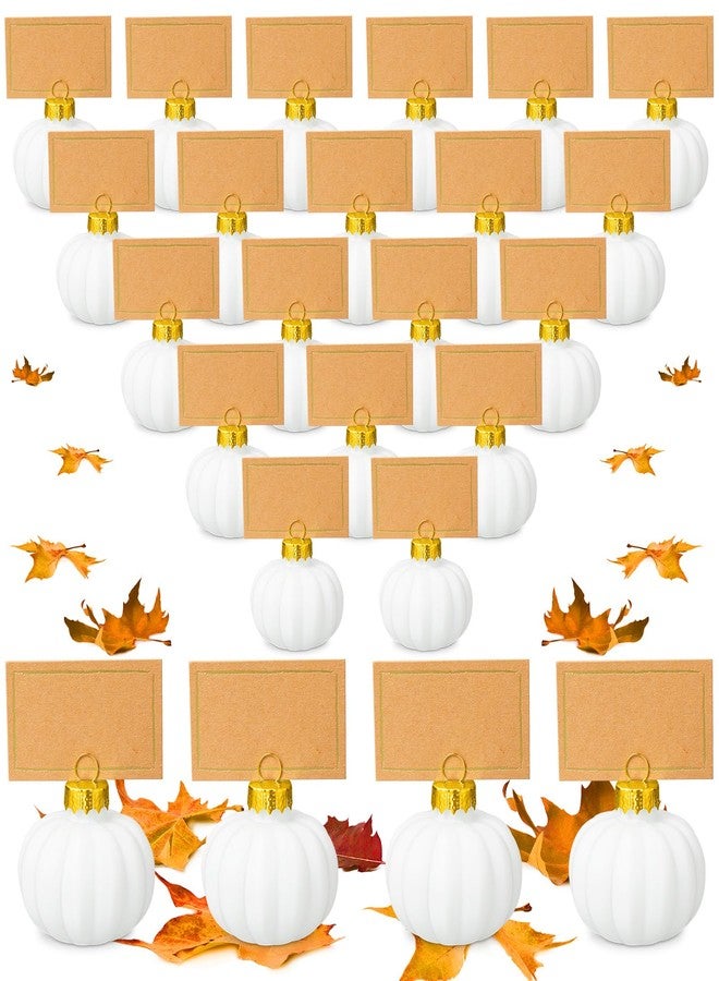Soaoo 24 Set Thanksgiving Pumpkin Table Decorations Pumpkin Name Place Card Holders for Table Setting Thanksgiving Party Decor Mini Fall Number Holder(White) - Image 1